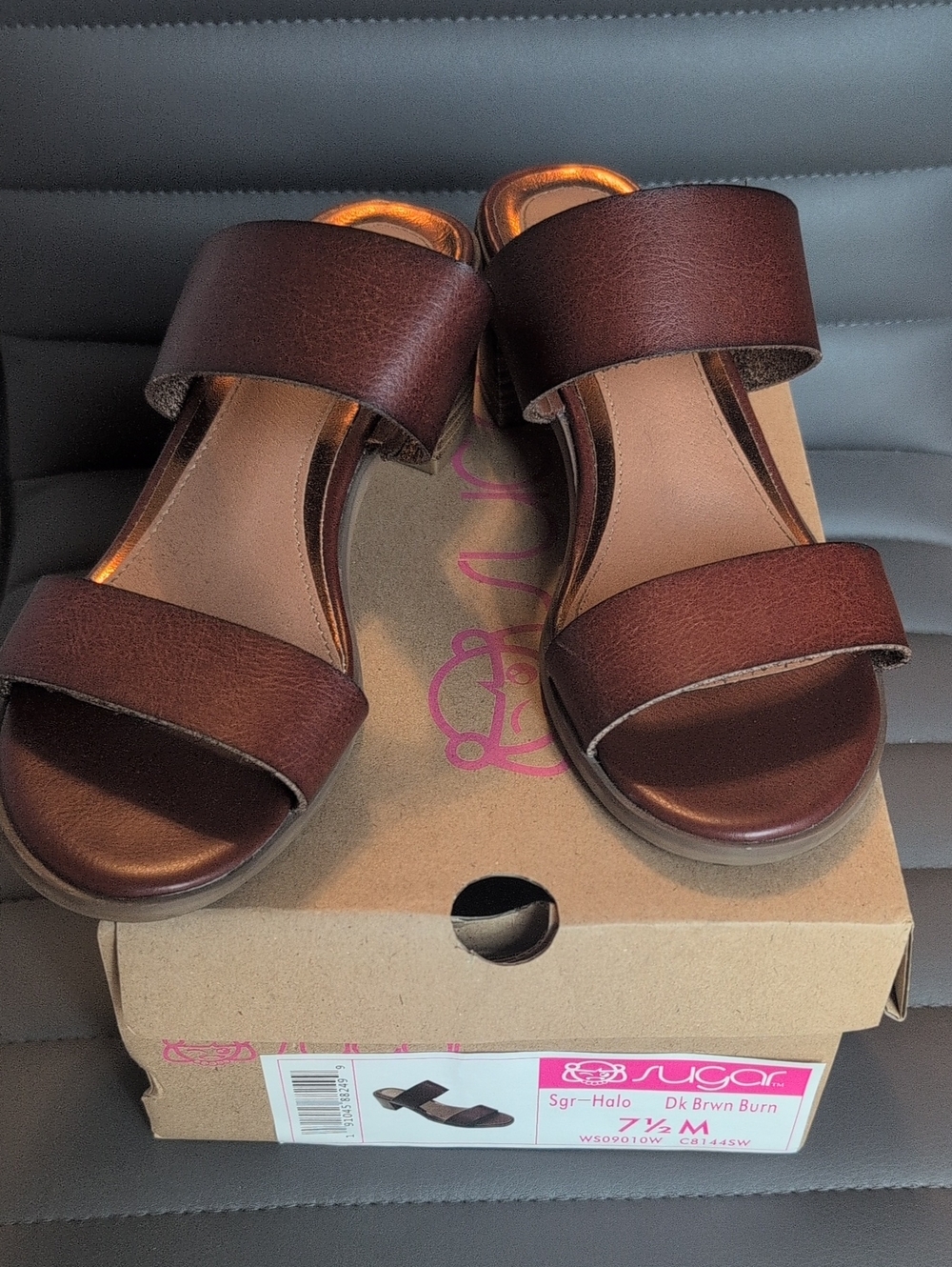 Women’s Low Heel Double-Strap Slide Sandals in Dark Brown